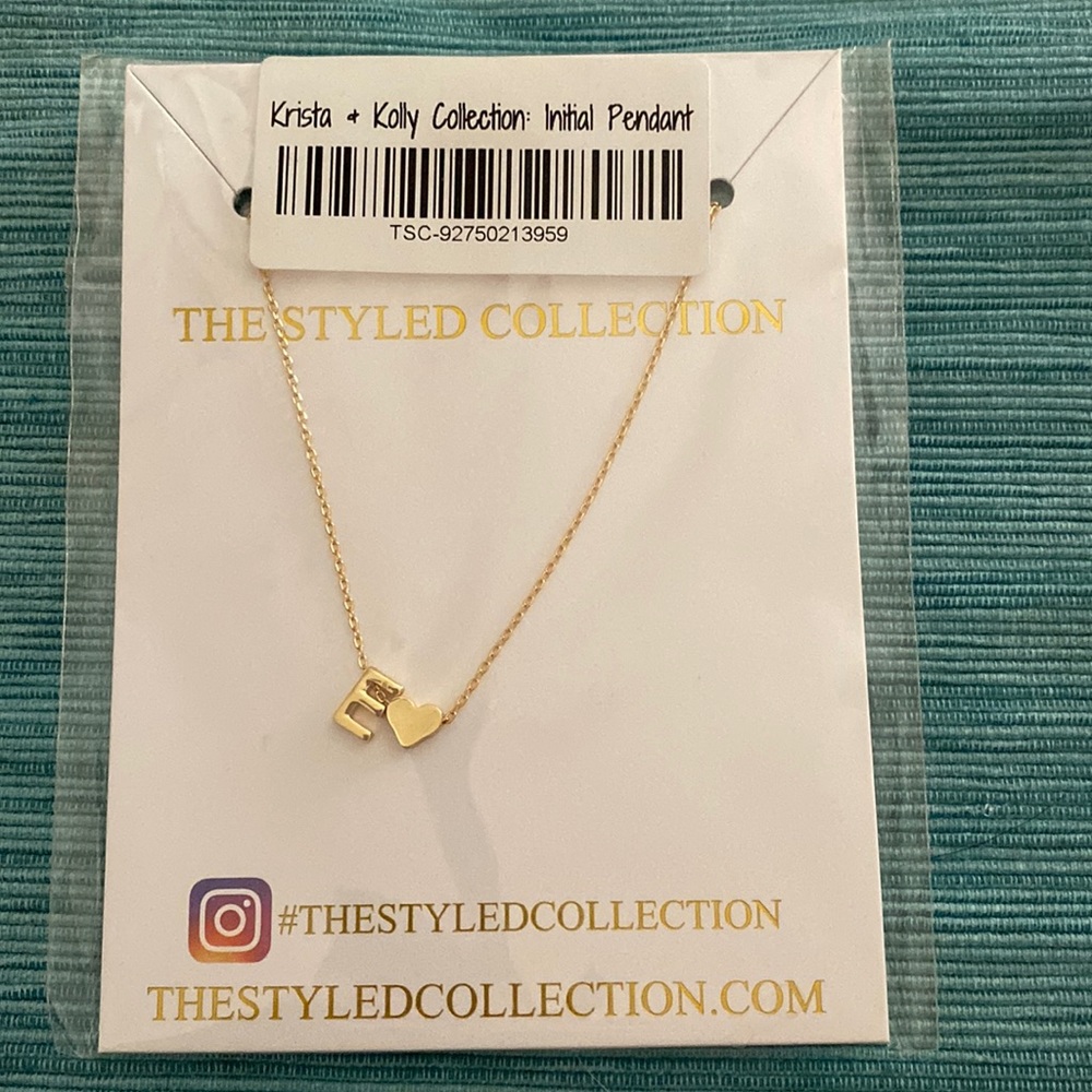 Necklace 14” letter E with heart charm